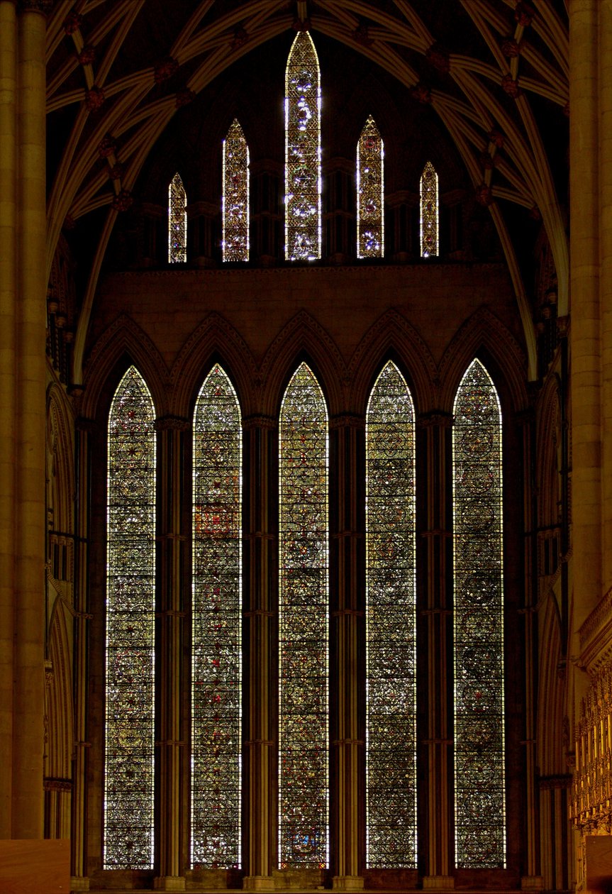 Window Five-Sisters som viser grisaille av English School