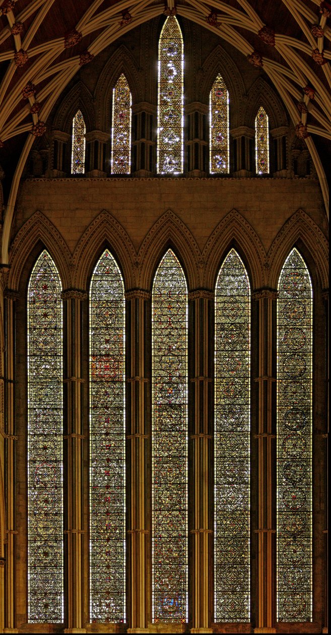 Window Five-Sisters som viser grisaille av English School