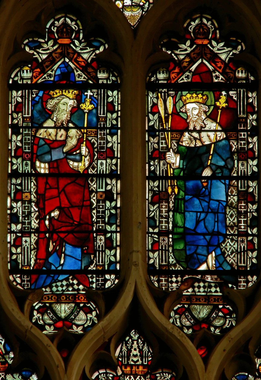 Vindu som viser Edward the Confessor og kong Edmund av English School
