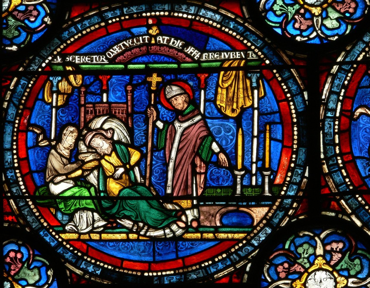 Vindu n4 som viser en scene fra et St Thomas Becket Miracle-vindu: Julia Puintel fikk beskjed om å gå til graven av English School