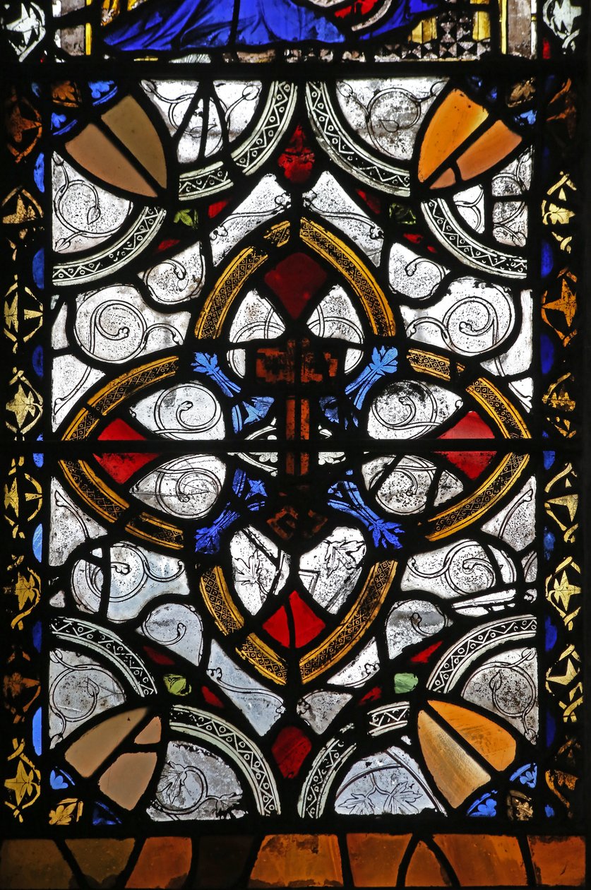 Vindu n4 som viser grisaille & St Peter-emblem av English School