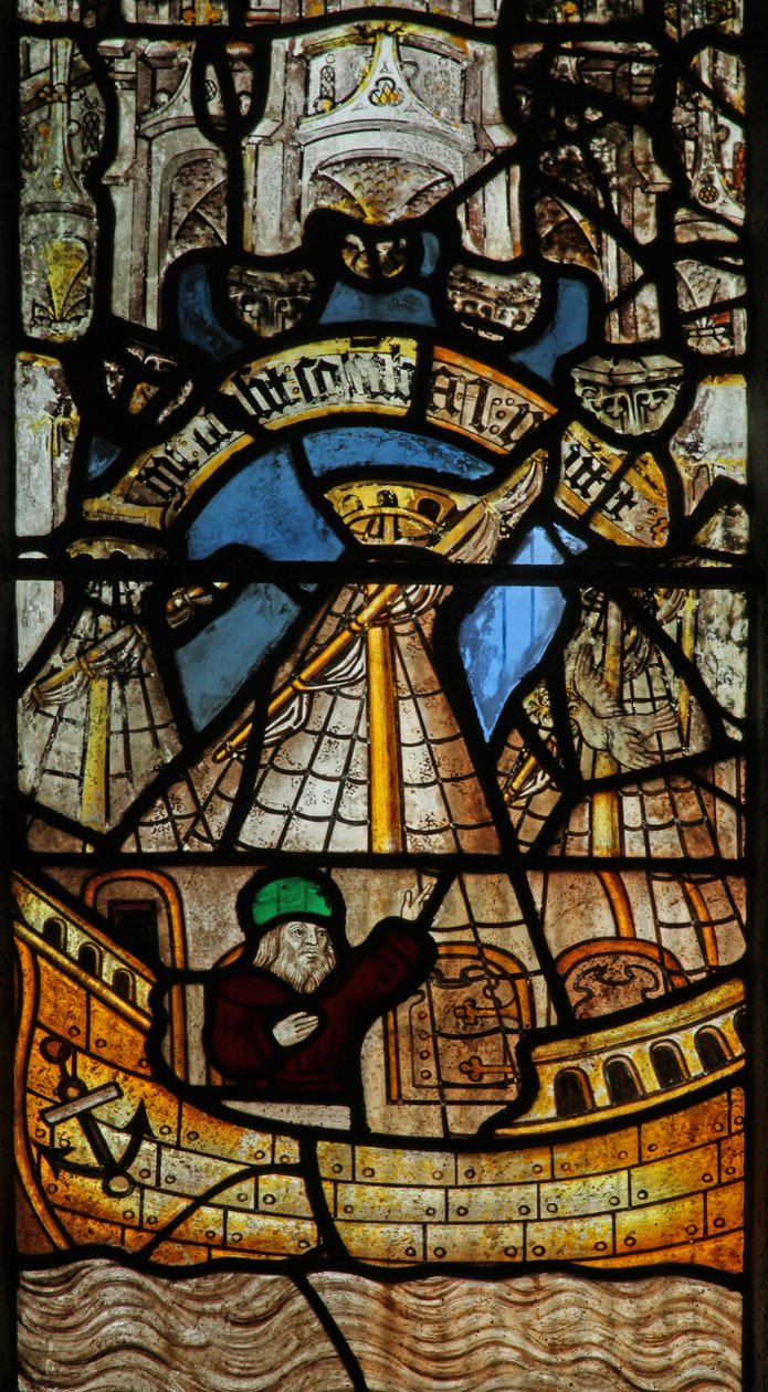 Vindu s2 som viser historien om Noahs Ark: duen kommer tilbake av English School