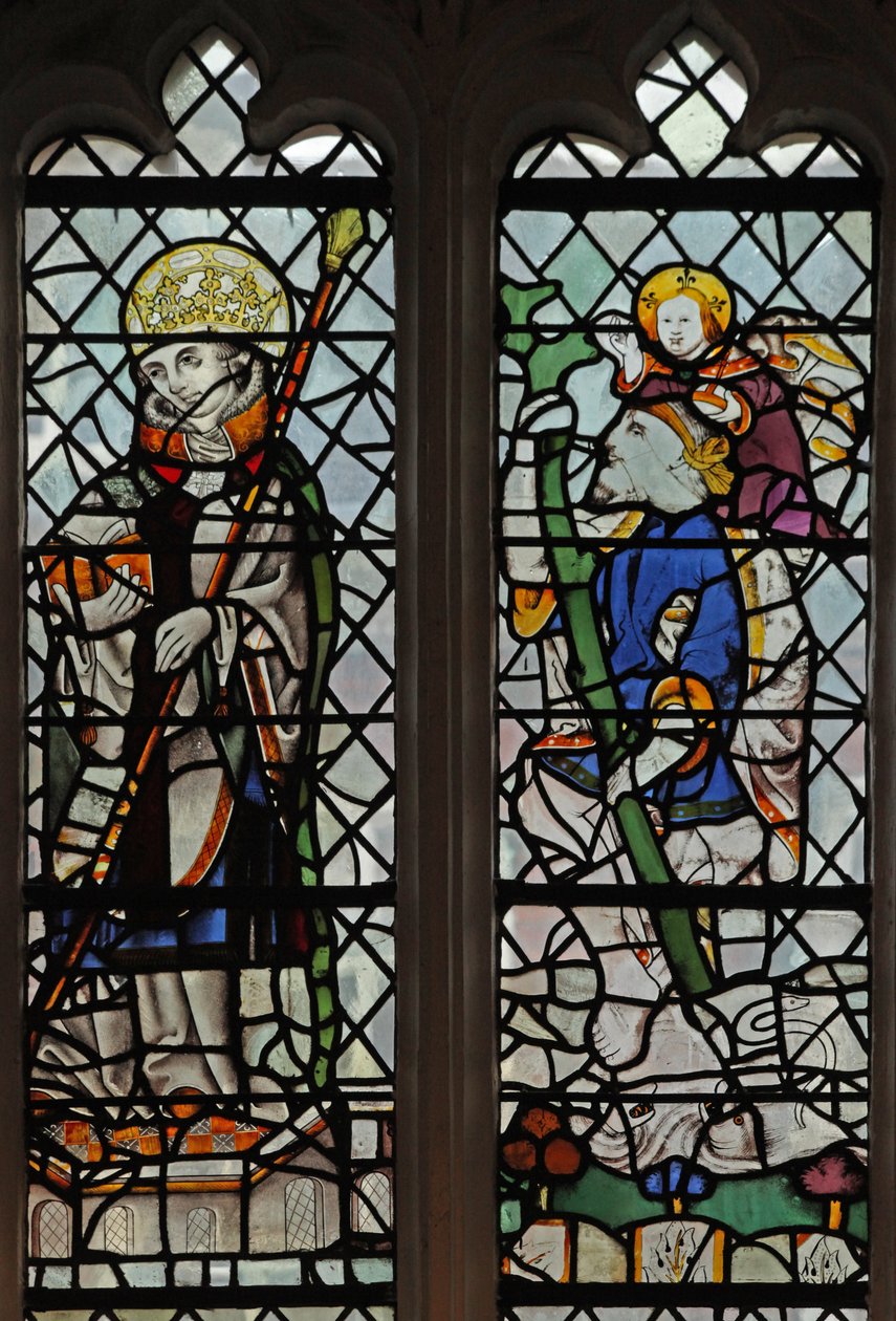 Vindu s4 som viser en helgenkonge og St Christopher av English School