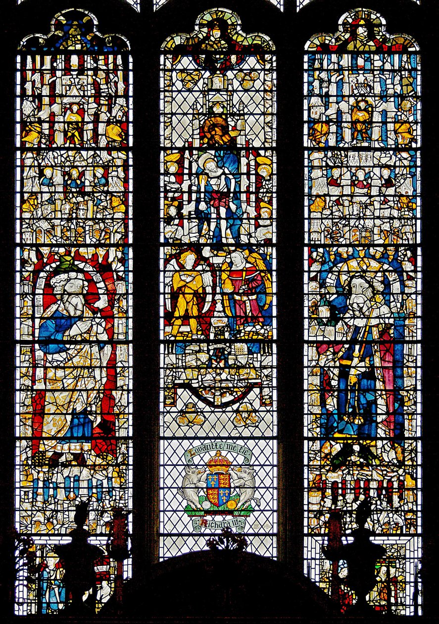 Vindu w12 som viser Corpus Christi, Jesaja og kong Edwin av English School