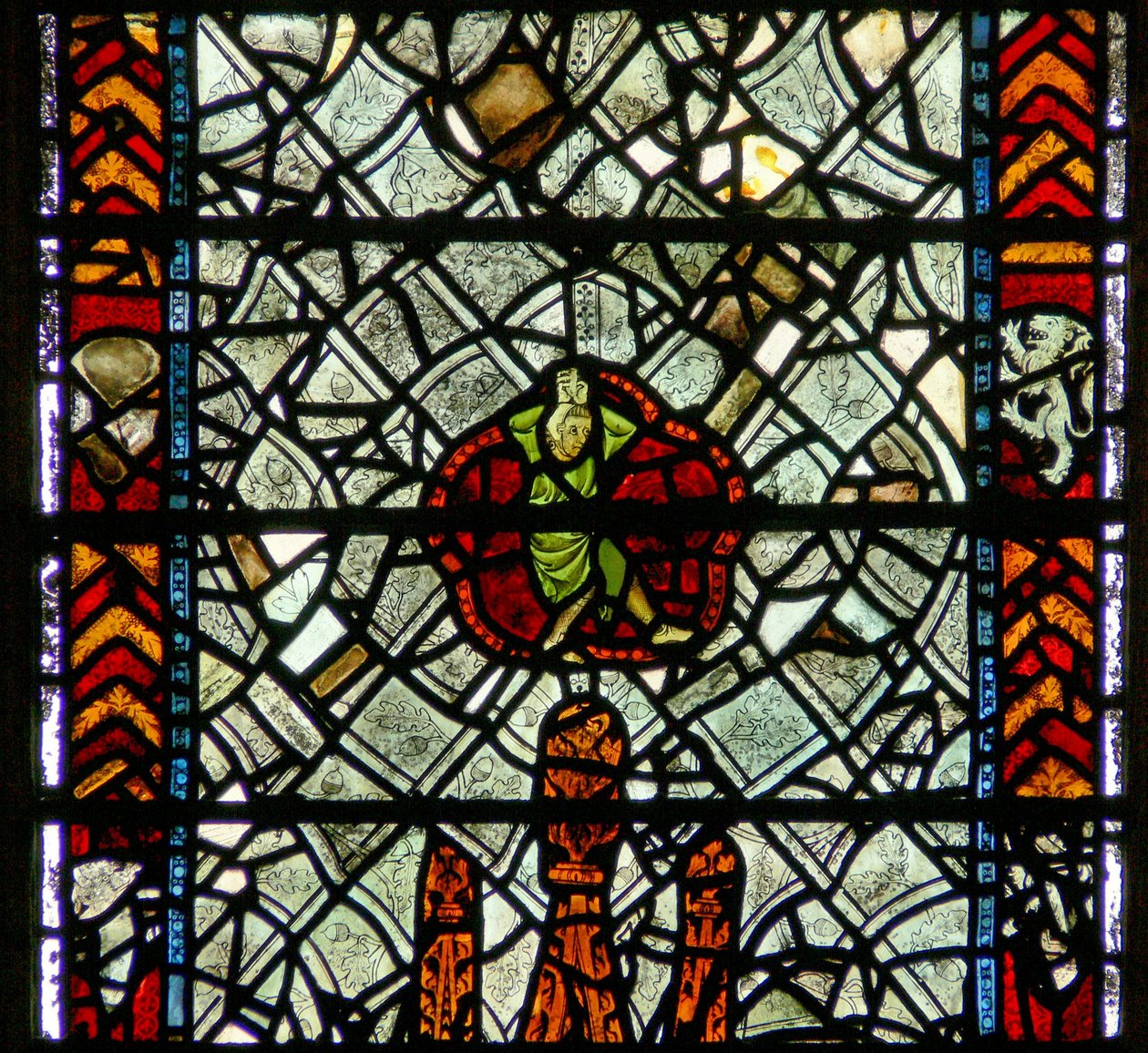 Vindu w39 som viser en figur (bisarr!) midt i grisaille av English School