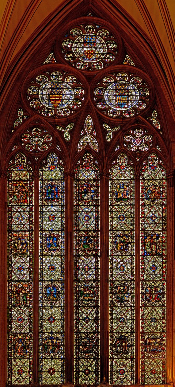 Vindu w61 som viser scener fra St. Thomas Beckets liv: også St. Margaret, St. Nicholas, St. John Baptist og St. Edmund av English School