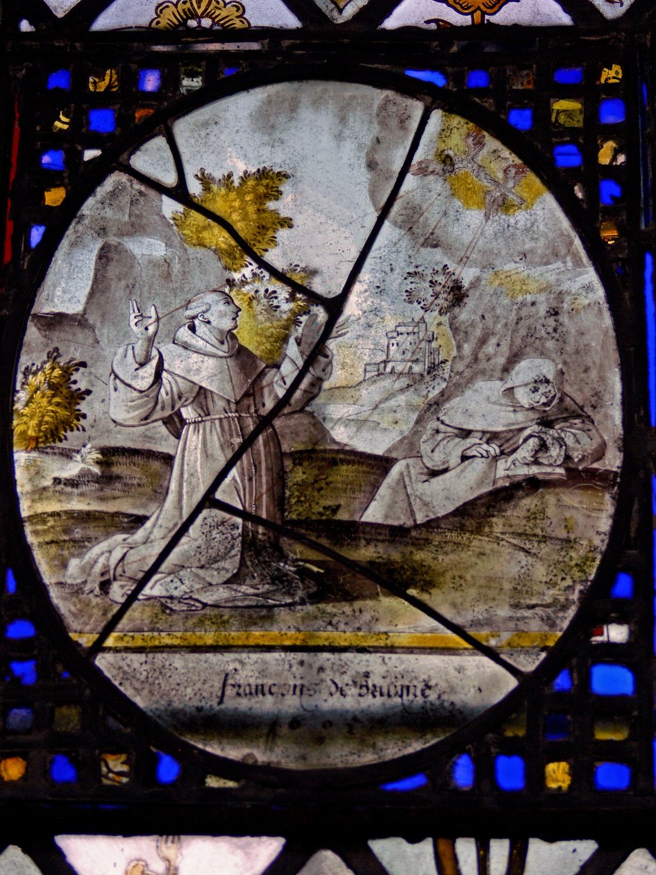 Vindu w9 som viser St Francis mottar stigmata av English School