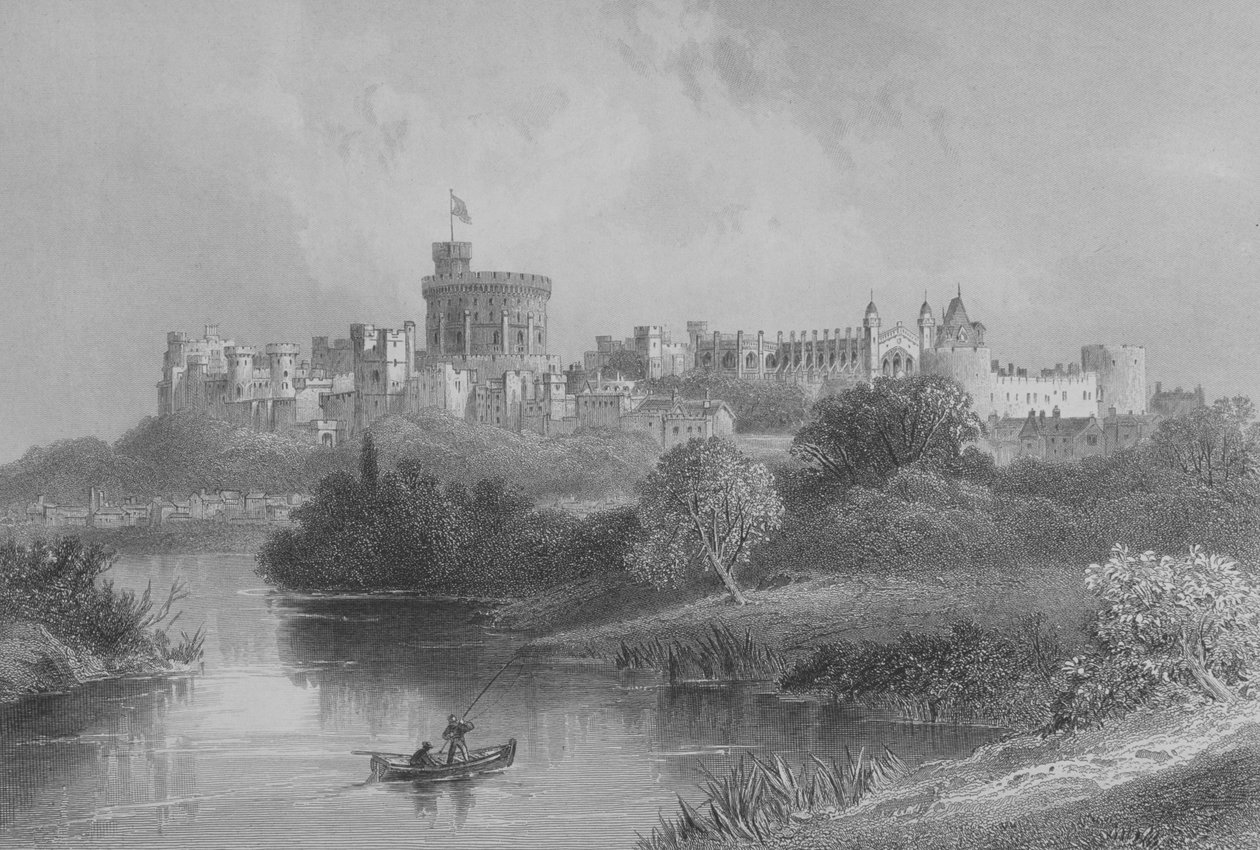 Windsor Castle, fra The Gallery of Geography av pastor Thomas Milner, utgitt ca. 1880 av English School