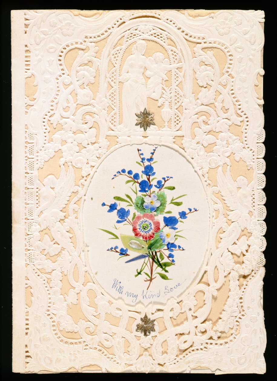 With My Kind Love, Valentine-kort, ca. 1858 (farge litho på papir) av English School