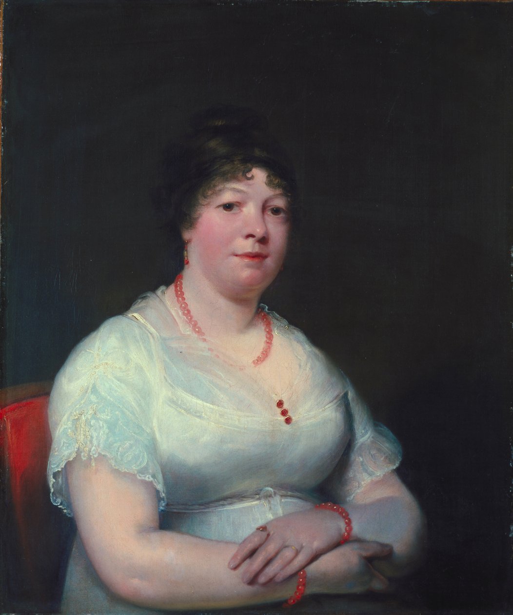 Kvinne med rosenkvartssmykker, ca. 1810-15 av English School