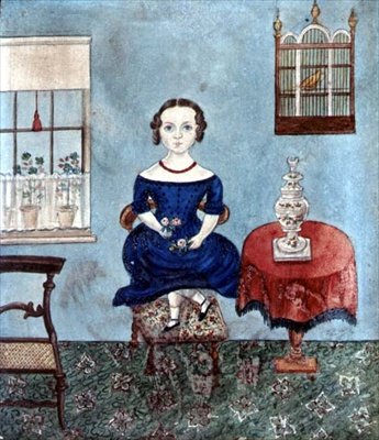 Ung jente danser på en stol i et interiør, ca. 1840 (akvarell på papir) av English School