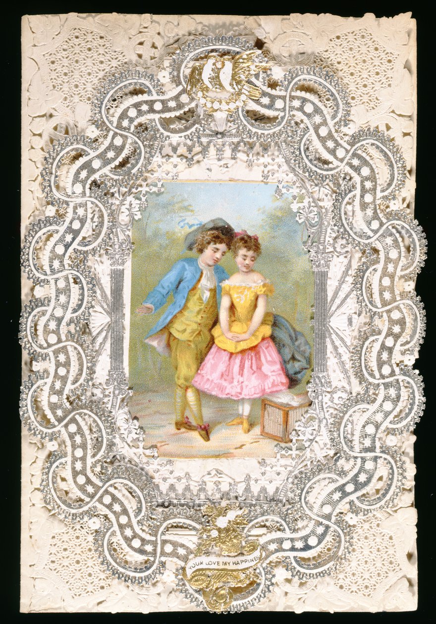 Your Love My Happiness, Valentine-kort, ca. 1870 (farge litho på papir) av English School