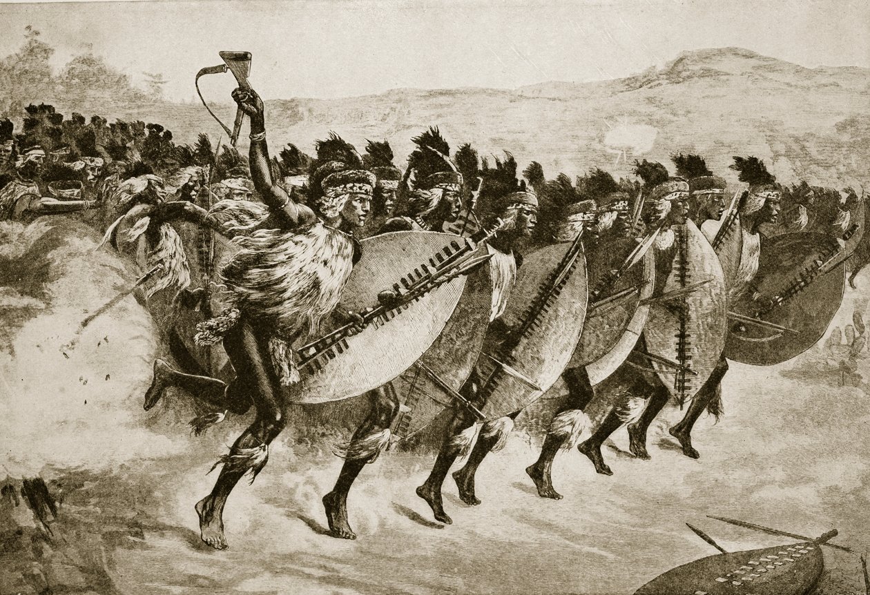 Zuluer rykker frem til angrep ved Kambula Hill, 29. mars 1879 av English School
