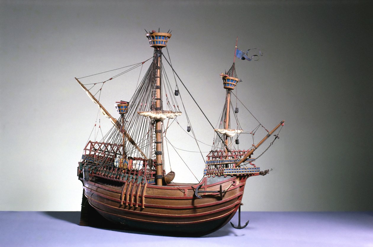 1:60-modell av en flamsk carrack på ca. 1480 (tre) av English School English School