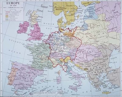 Europa i 1519, fra et moderne atlas, pub. av George Philip & Son, Ltd av English School English School