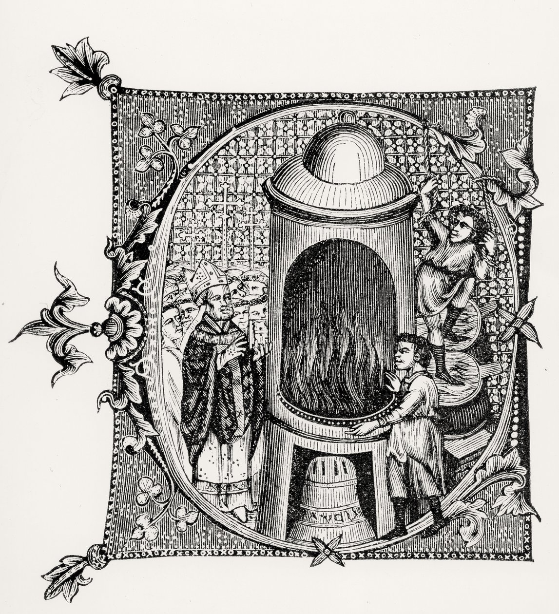 Historikert initial C fra Divinorum Officiorum av William Durand, illustrasjon fra vitenskap og litteratur i middelalderen og renessansen, skrevet og gravert av Paul Lacroix, 1878 ( av English School English School