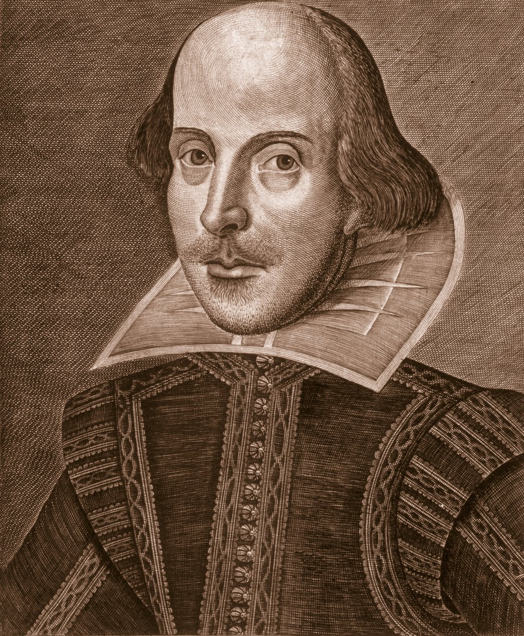 Portrett av William Shakespeare, gravert av Martin Droeshout (ca. 1560-c. 1642), 1623 av English School English School