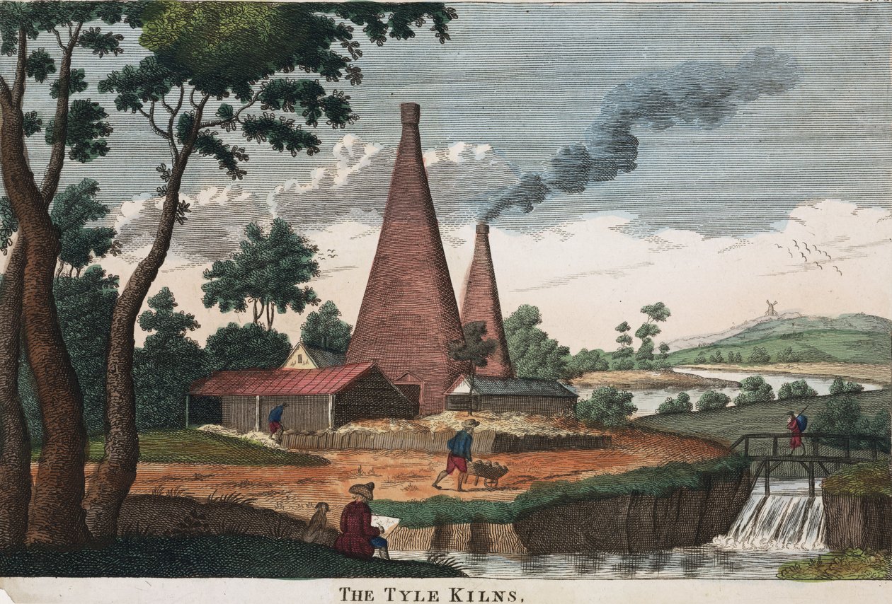 The Tyle Kilns, 1780-1830 (håndfarget etsning) av English School English School