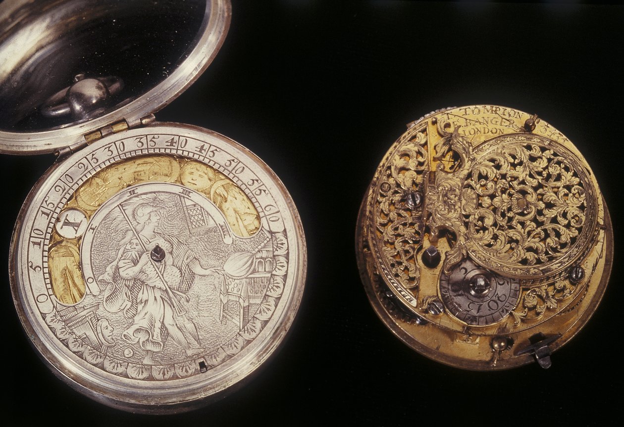 To lommeur, ca. 1660 og ca. 1705 (metall) av English School English School