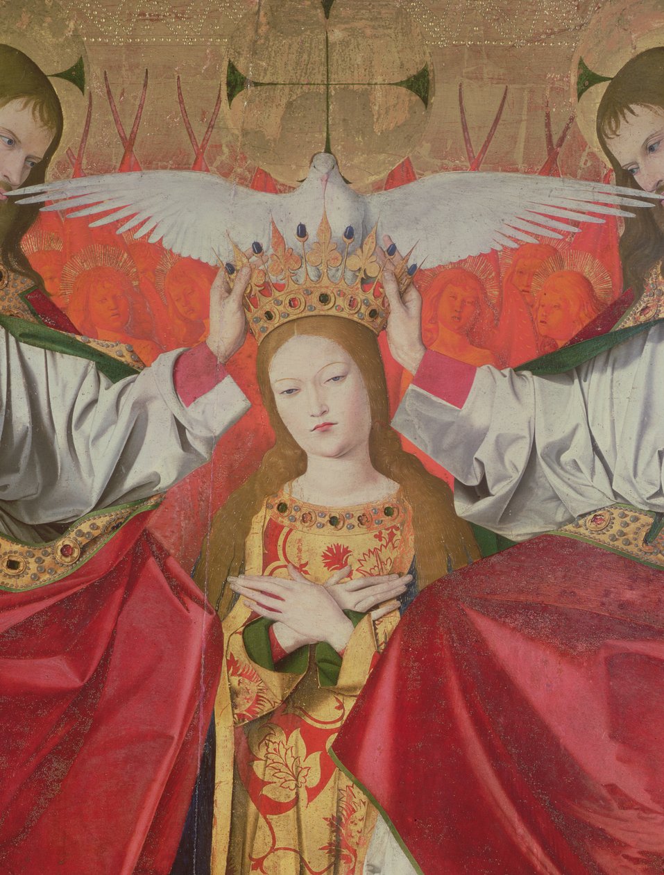 Detalj av Jomfruens kroning, 1453-54 av Enguerrand Quarton