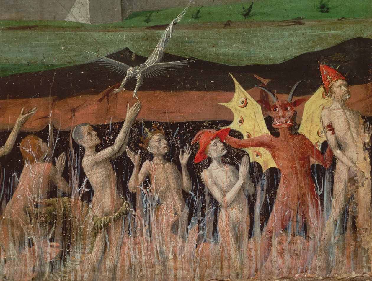 De dødes oppstandelse, demon, detalj fra Jomfruens kroning, 1453-54 av Enguerrand Quarton
