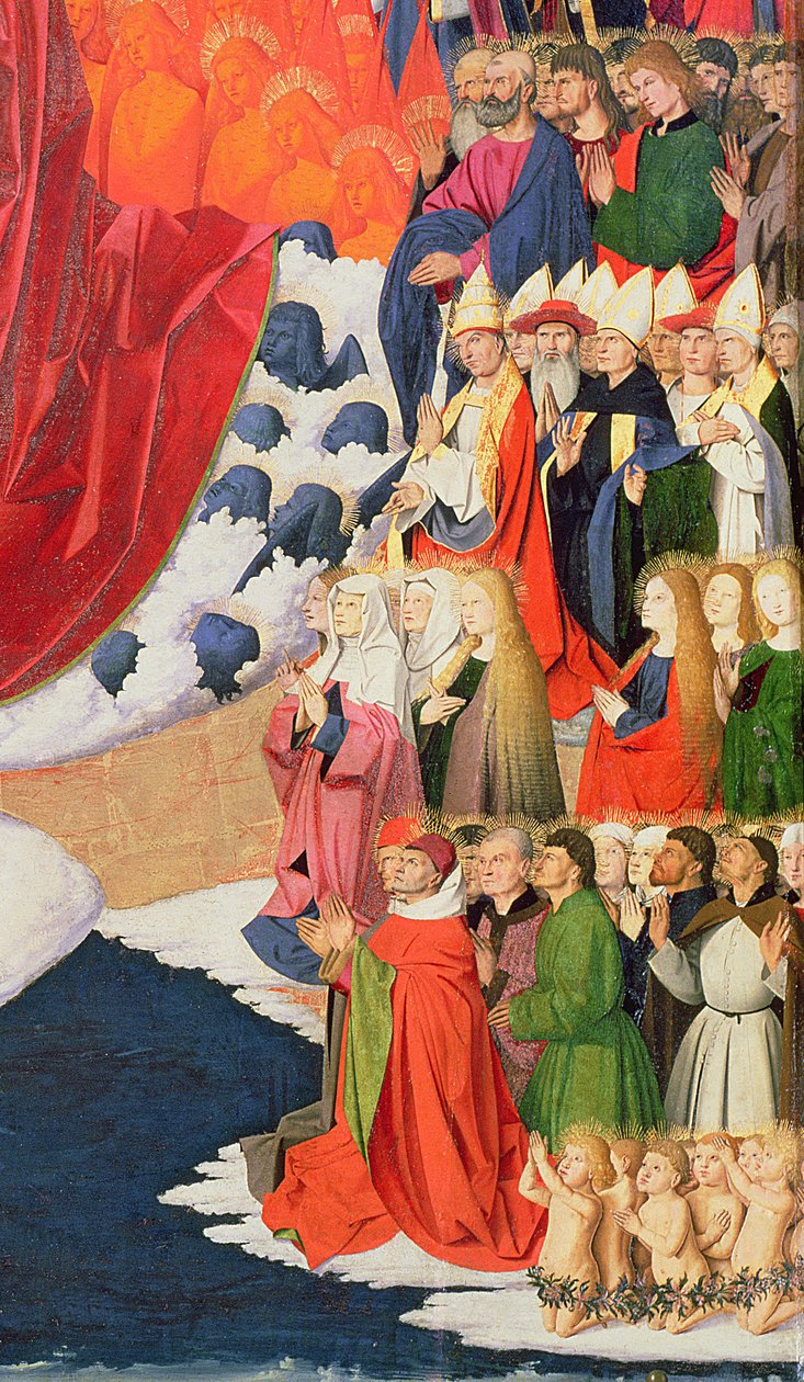The Coronation of the Virgin, fullført 1454 (detalj av 57626) av Enguerrand Quarton