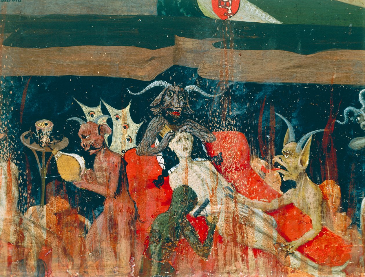 Demoner og fordømt i helvete, detalj fra Coronation of Virgin Altarpiece av Enguerrand Quarton