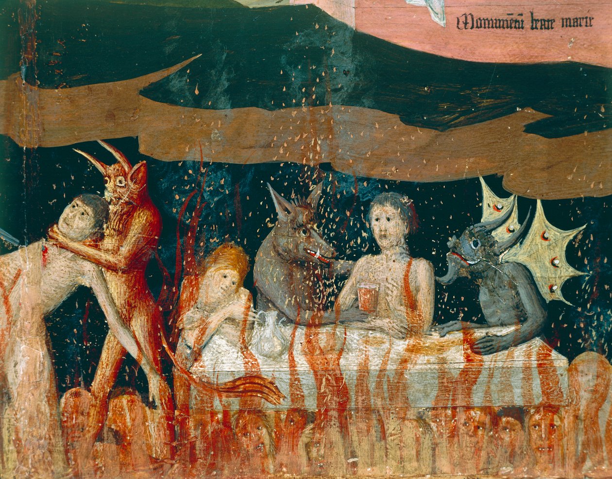 Demoner og fordømt i helvete, detalj fra Coronation of Virgin Altarpiece av Enguerrand Quarton