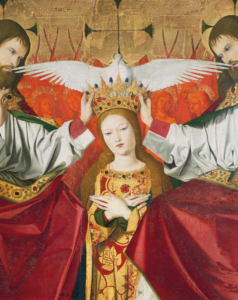 Holy Trinity crowning Virgin, detalj fra Coronation of Virgin av Enguerrand Quarton