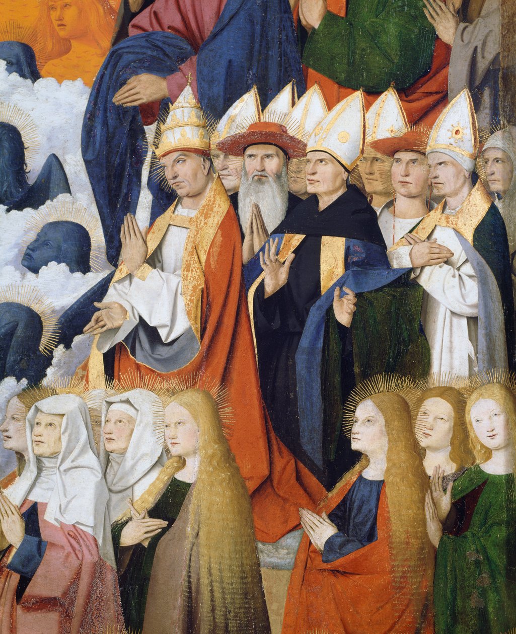 Hellige og biskoper, detalj fra Coronation of Virgin av Enguerrand Quarton