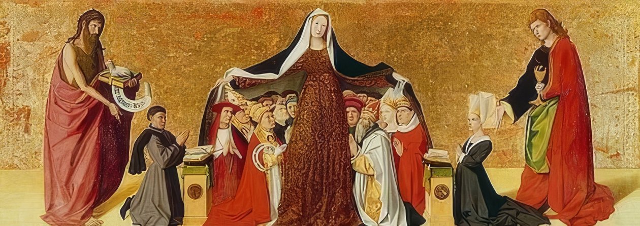 Beskyttende mantel Madonna. 1452 av Enguerrand Quarton