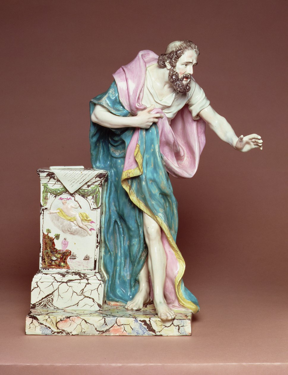Figur av Demosthenes, Burslem, Staffordshire, ca. 1790 (blyglasert lertøy) av Enoch Wood