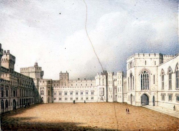 Worcester-plakett som viser Quadrangle, Windsor Castle, en av et par, ca. 1830-40 (porselen) (for par, se 72833) av Enoch Doe