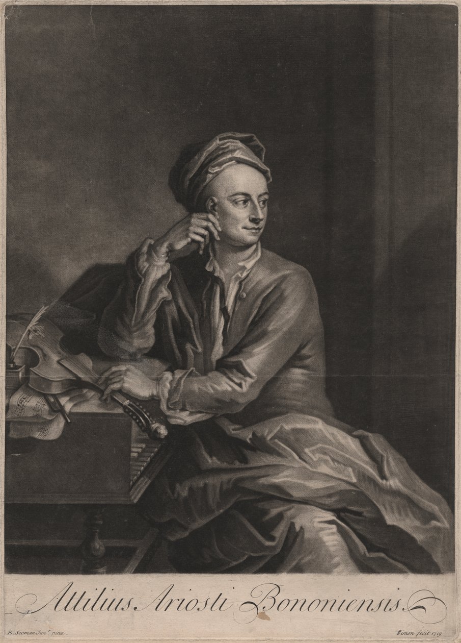 Attilus Ariosti Bononiensis, gravert av John Simon (1675-1751), 1719 (mezzotint) av Enoch Seeman