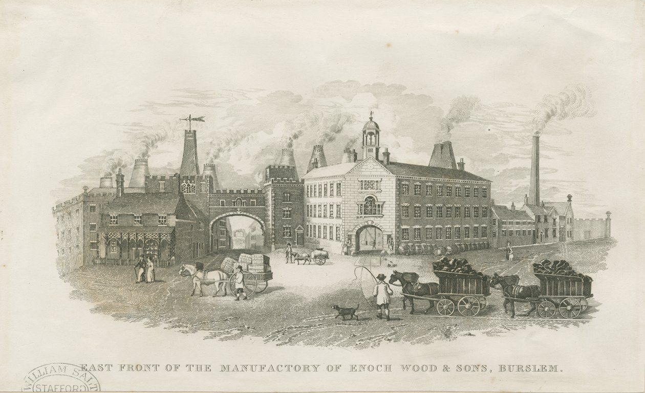 Burslem - fabrikken til Enoch Wood & Sons": stålgravering, nd [? 1800-tallet] av Enoch Wood