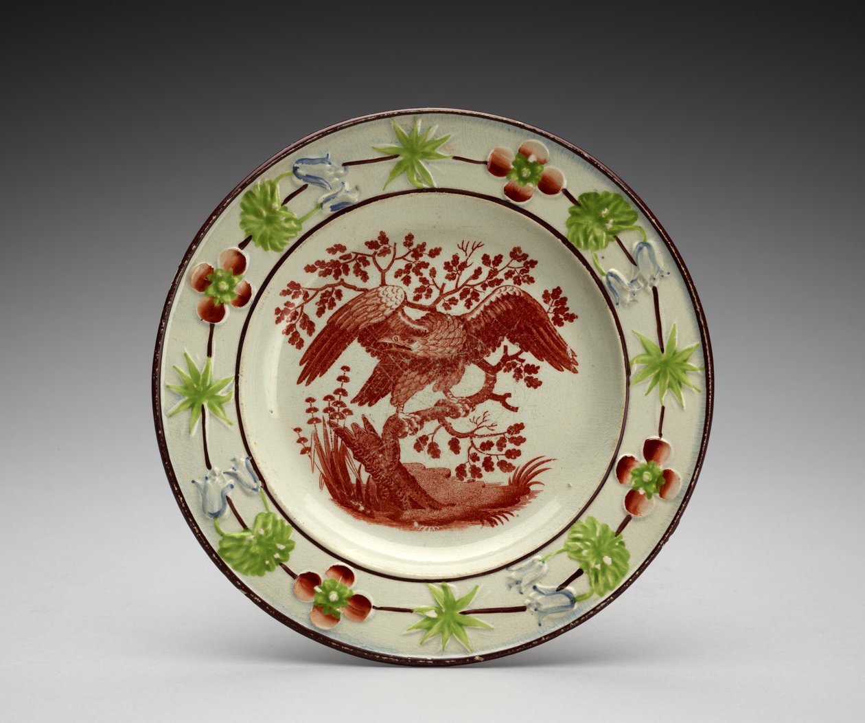 Plate, c. 1818-1846 (blyglasert keramikk med overføringstrykk og emalje) av Enoch Wood and Sons