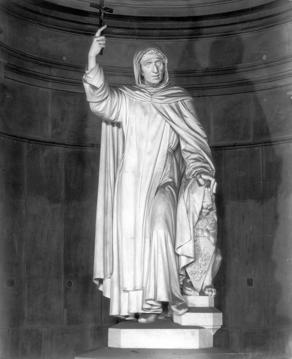 Monument til Girolamo Savonarola (1452-98) (marmor) (s/hvitt-bilde) av Enrico Pazzi