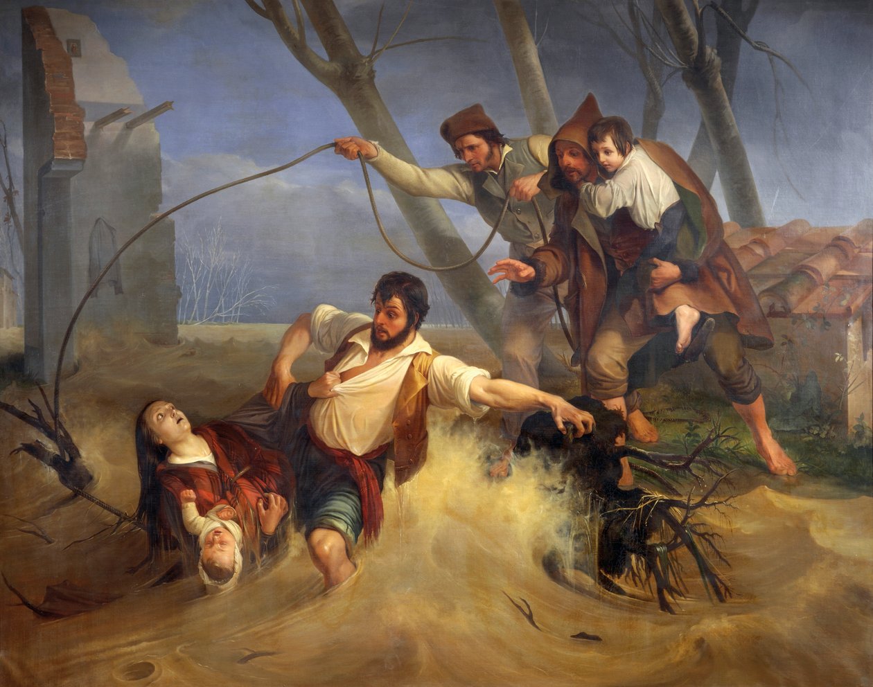 Familie reddet fra flom av Serchio i 1843 av Enrico Pollastrini