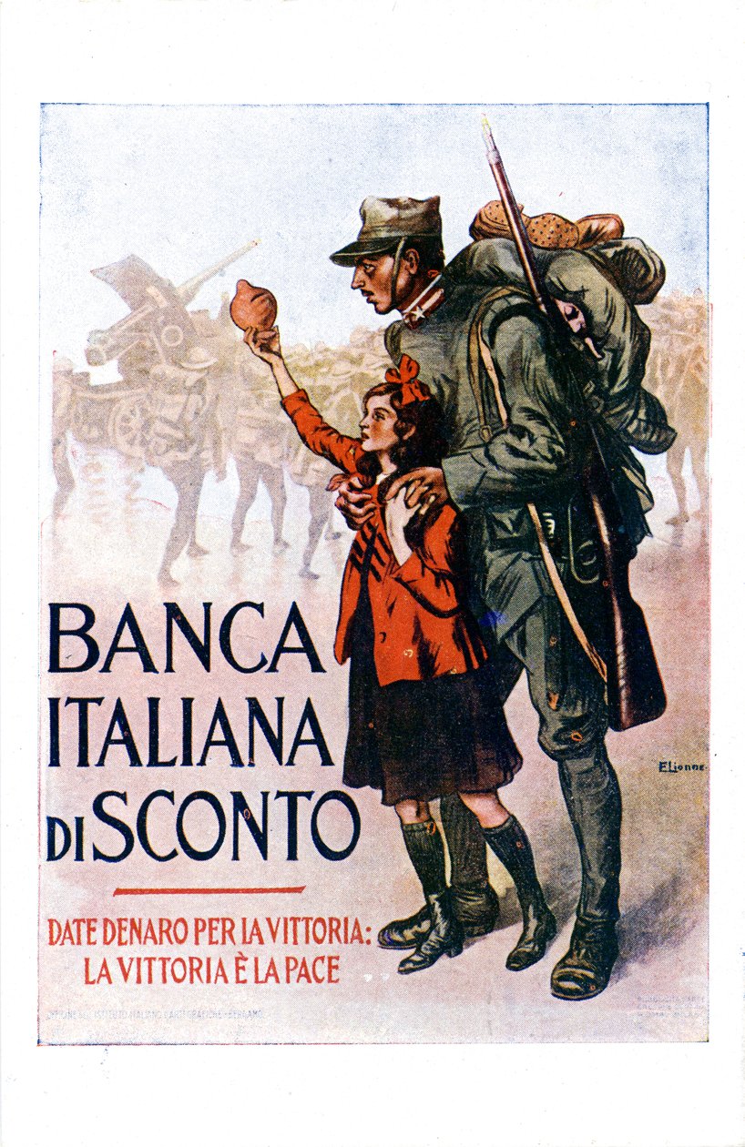 Første verdenskrig: Italiensk plakat som oppmuntrer til et nasjonalt lån av Enrico della Lionne