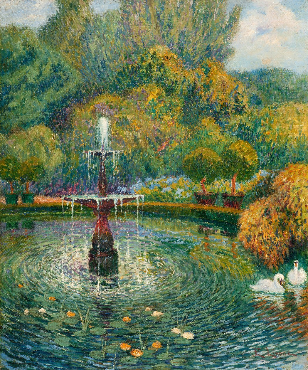 Fountain in a Garden (olje på lerret) av Enrico della Lionne