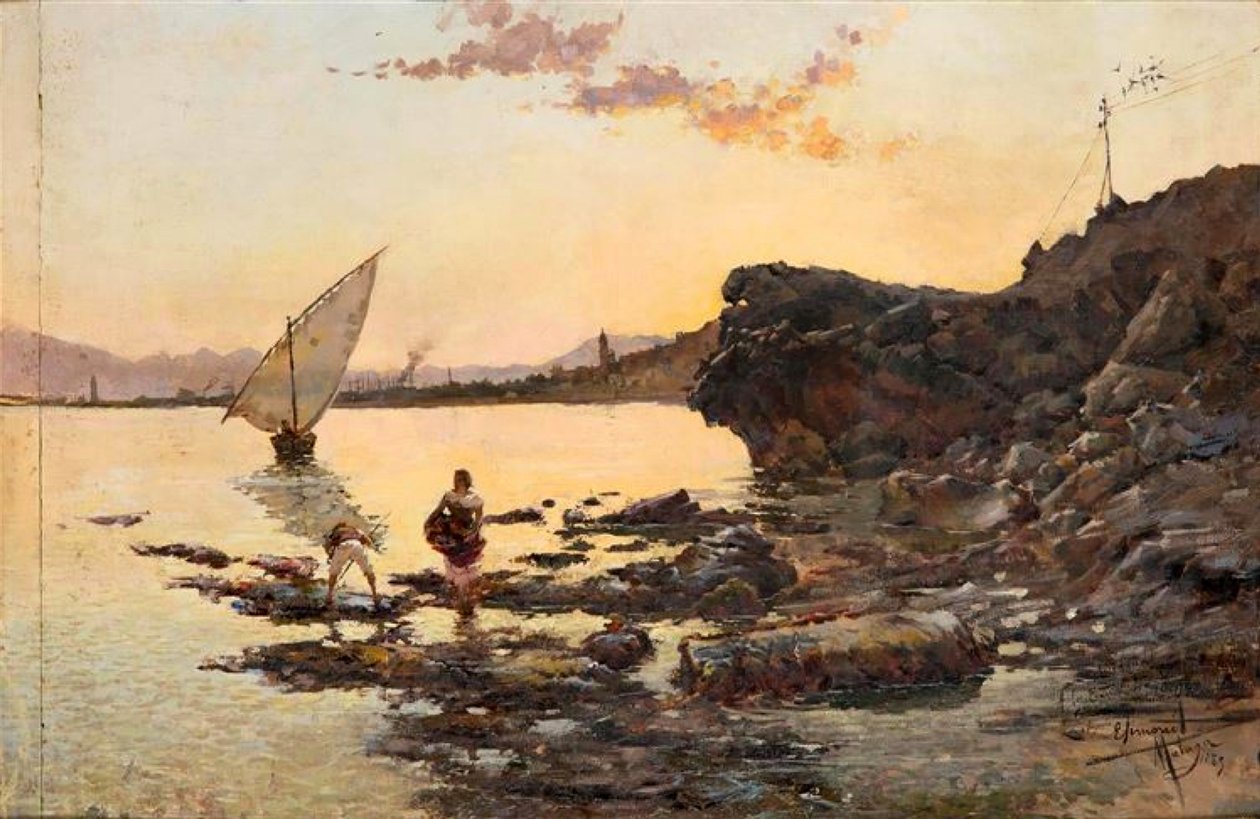 Playa de Malaga al atardecer Malaga -stranden i skumringen av Enrique Simonet