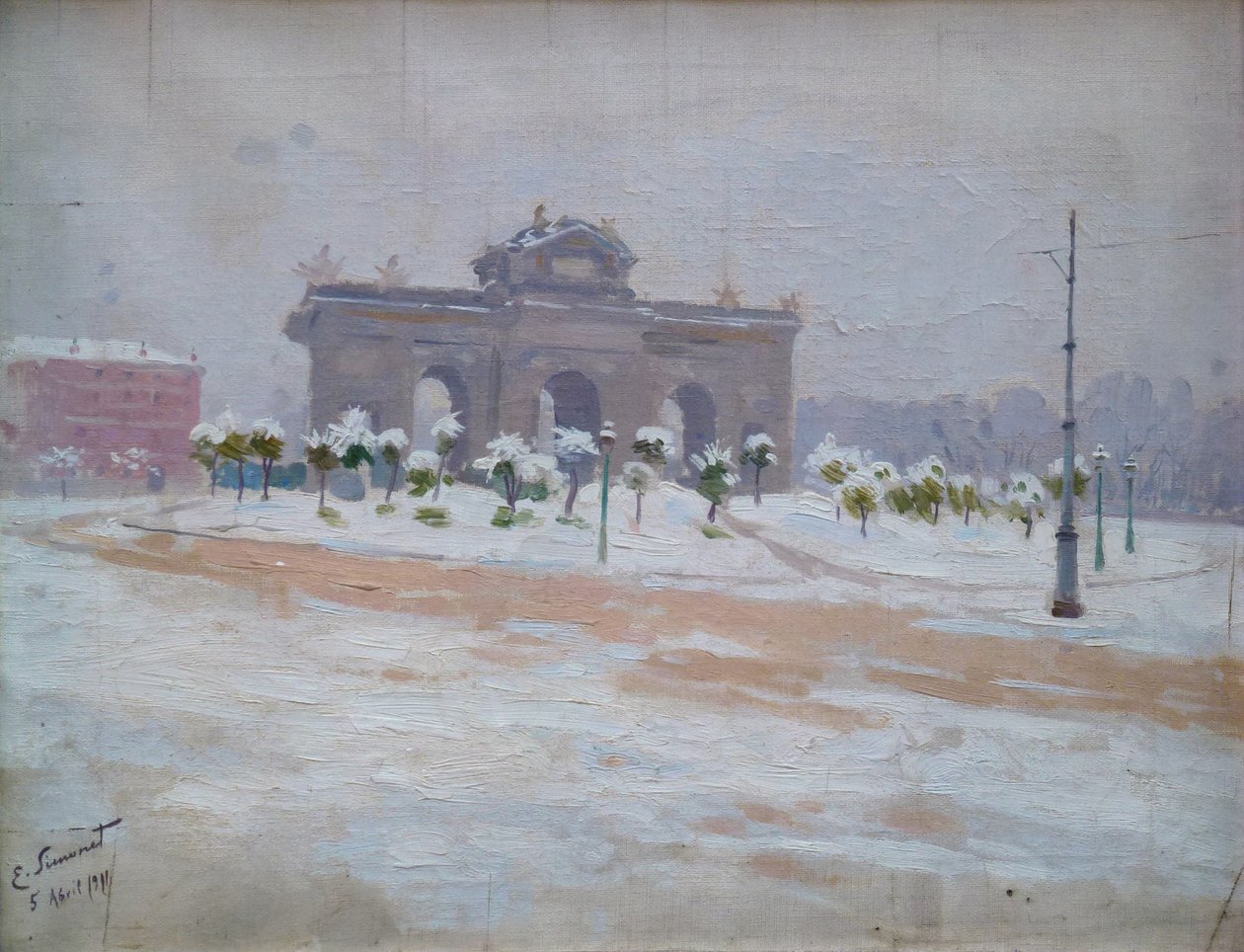 Puerta de Alcala nevada Snødekte Puerta de Alcala av Enrique Simonet