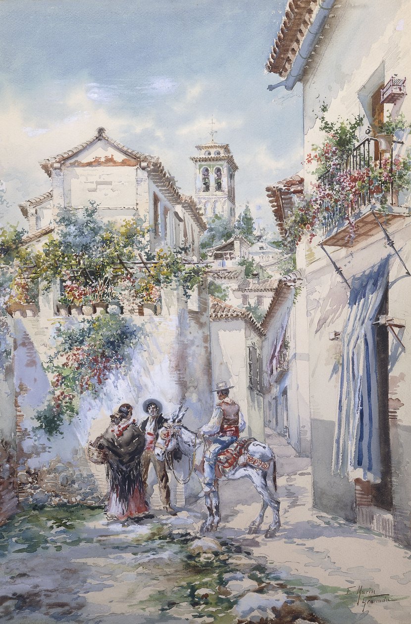 Courtyards, Granada (blyant og akvarell på papir) av Enrique Marin Higuero