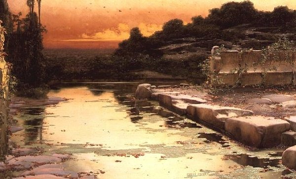 Oversvømmede ruiner ved solnedgang av Enrique Serra