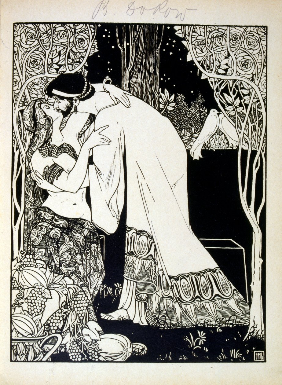 Salomo og Saba, fra boken Juda illustrert av Ephraim Moses Lilien (1874-1925). Lilian regnes som faren til sionistisk ikonografi, skapt i Jugendstil (tysk art nouveau)-stil. Han illustrerte 'Juda' (1900), en bok med bibelsk poesi av Ephraim Moses Lilien