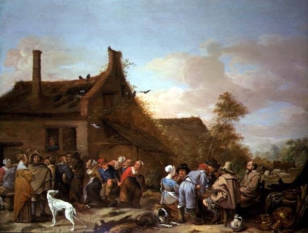 Bønder gleder seg utenfor et vertshus av Erasmus de Bie