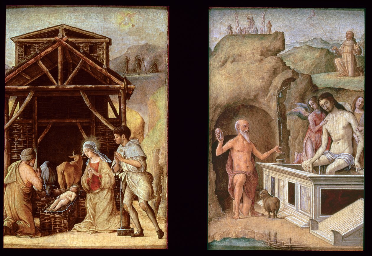 Hyrdenes tilbedelse og den døde Kristus, ca. 1490 (paneler) av Ercole de Roberti