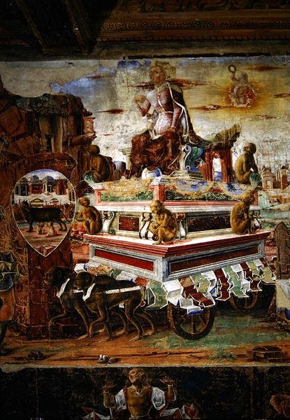 Detalj av vognen til Maia, fra september: Vulkans triumf, fra månedenes rom, 1467-70 av Ercole de Roberti