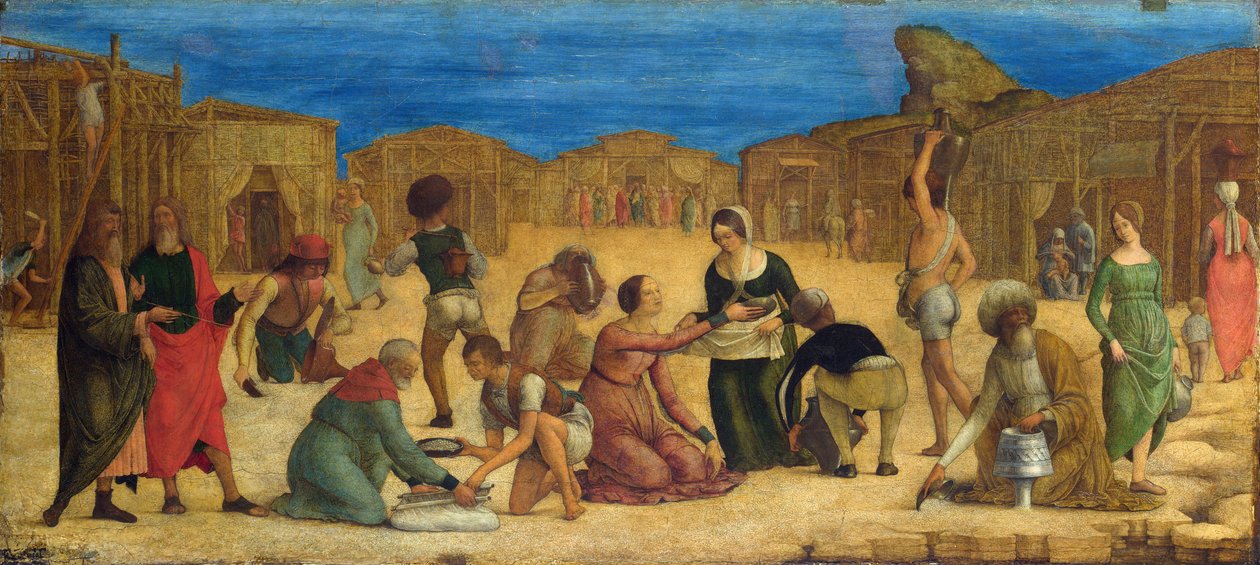 ""The Gathering of Manna in the Sinai Desert"" - Av Ercole Roberti (Ercole Ferrarese) (ca. 1450-1496) Israelittene samler Manna Tempera på lerret 1490s National Gallery, London 28,9x63,5 av Ercole de Roberti