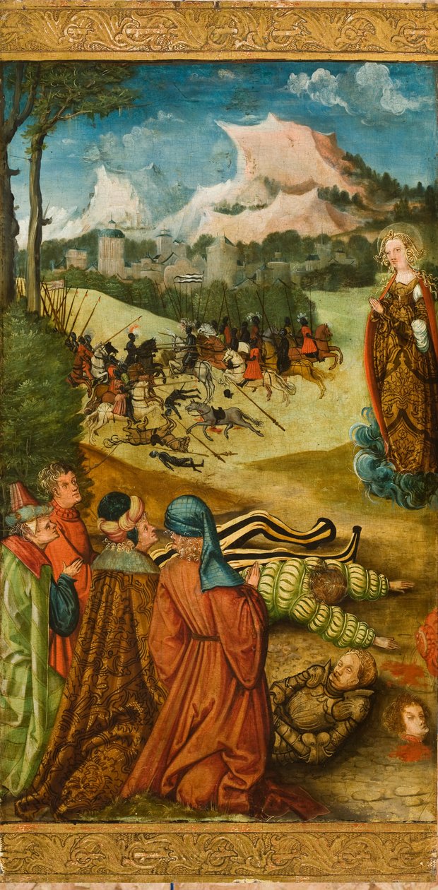 St. Maria Magdalena reiser en død ridder for skriftemål, 1519 (olje på eikepanel) av Erhard Altdorfer